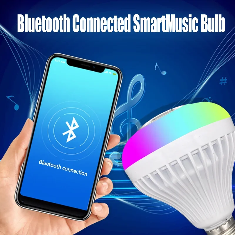 LED Music Light Bulb with Built-in Bluetooth Speaker, Wireless Smart Light Bulb with Remote Control, RGB Color Changing Speaker