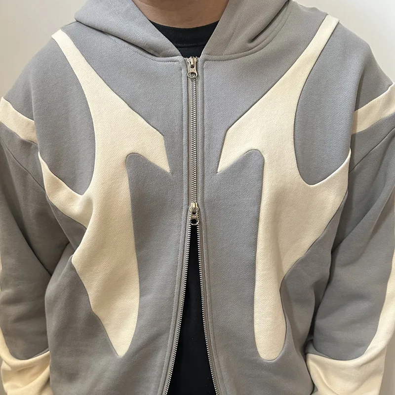 European and American Spring and Autumn Winter New Street Hip Hop Splicing Printed Hoodie Y2K Harajuku Style Coat Hoodie