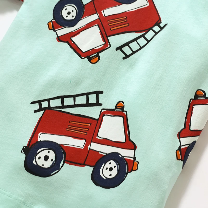 Little maven Todler Boys Clothing Summer Kids Tops Tees Shirts Cartoon Fire Truck Clothes Children\'s Clothing Cotton 2-7 Years