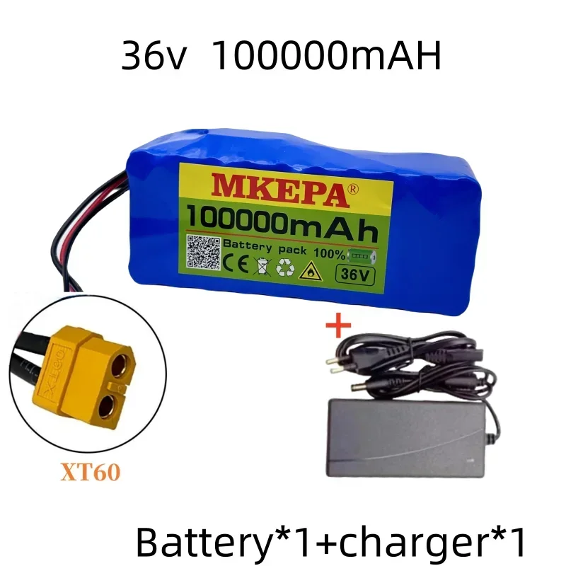 36V 10S4P 100000mAh battery pack 500W high-power battery 42V 100000mAh electric bicycle BMS 42V 2A charger with optional plug