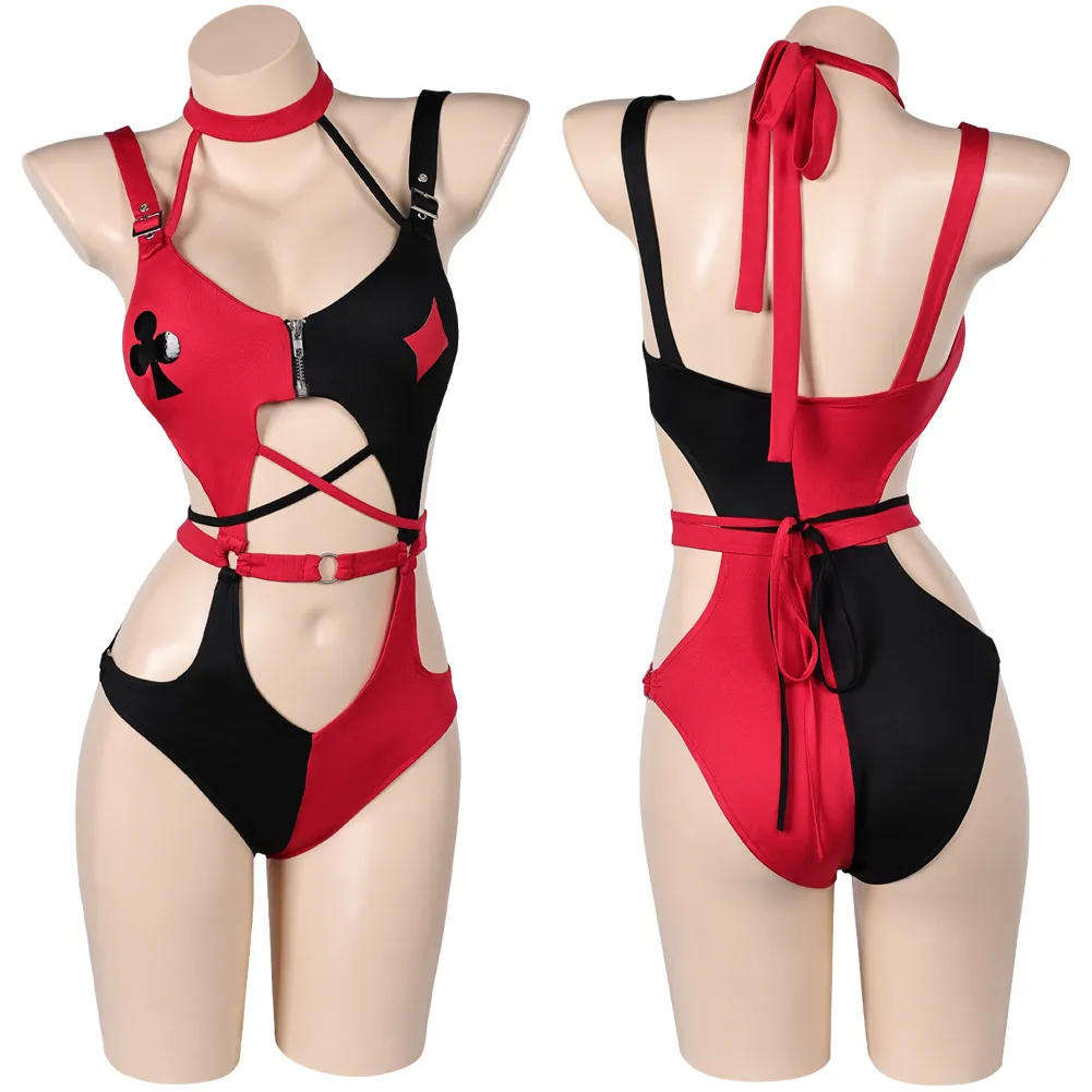 Quinzel Cosplay Summer Lingerie Costume Movie Cartoon Super Villain Swimwear Beach Party Swimsuits Bikini Women Halloween Suit