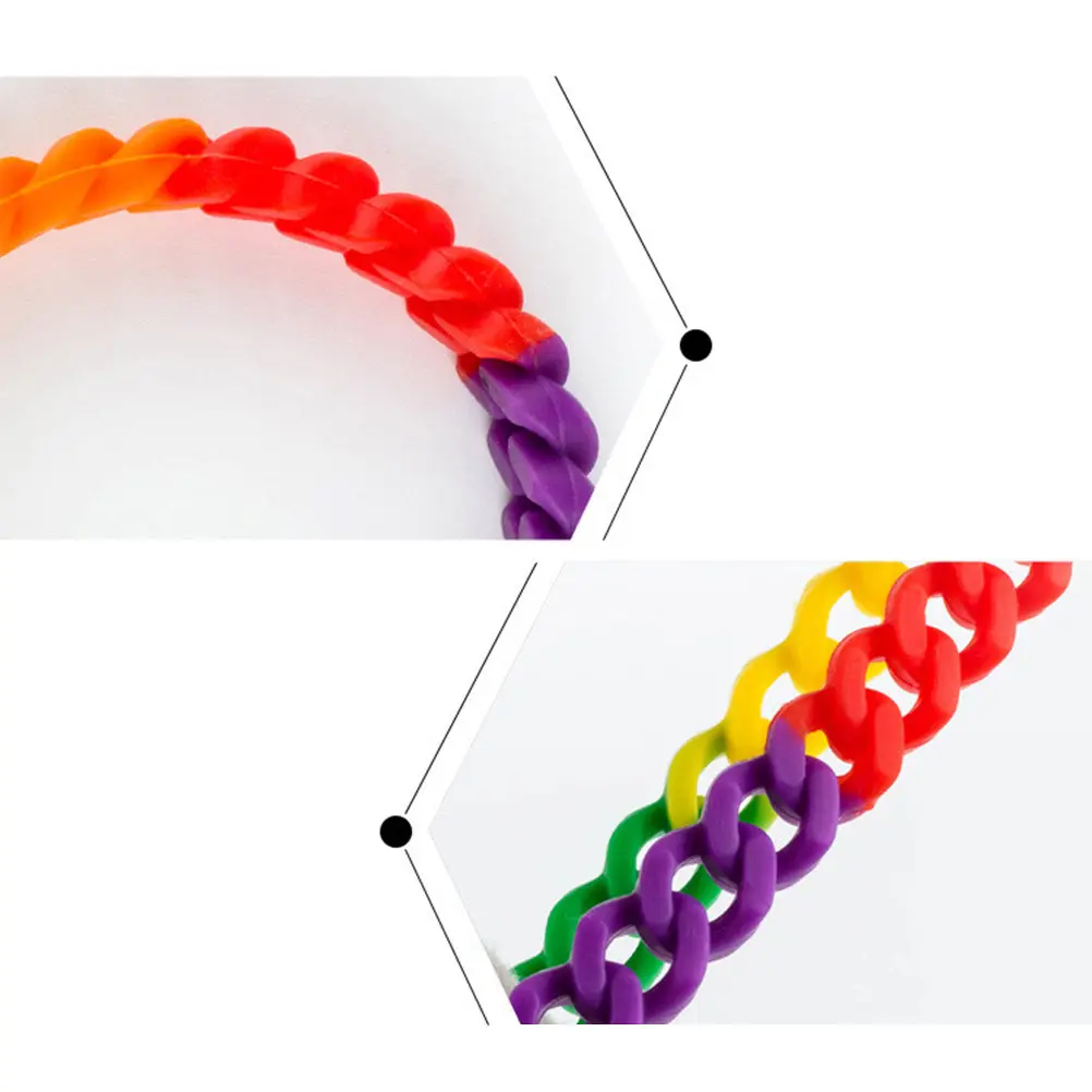 

1Pcs Rainbow Silicone Bracelet Colorful Chain Link Durable Comfortable Breathable Rubber Wristlet for Men Women Girls