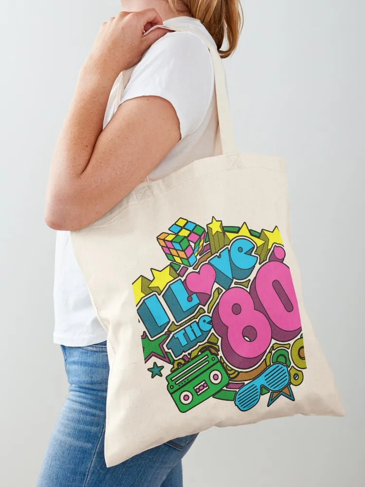 I Love The 80s Retro Eighties Pop Culture Throwback Tote Bag shopping bag logo reusable shopping bag Canvas Tote