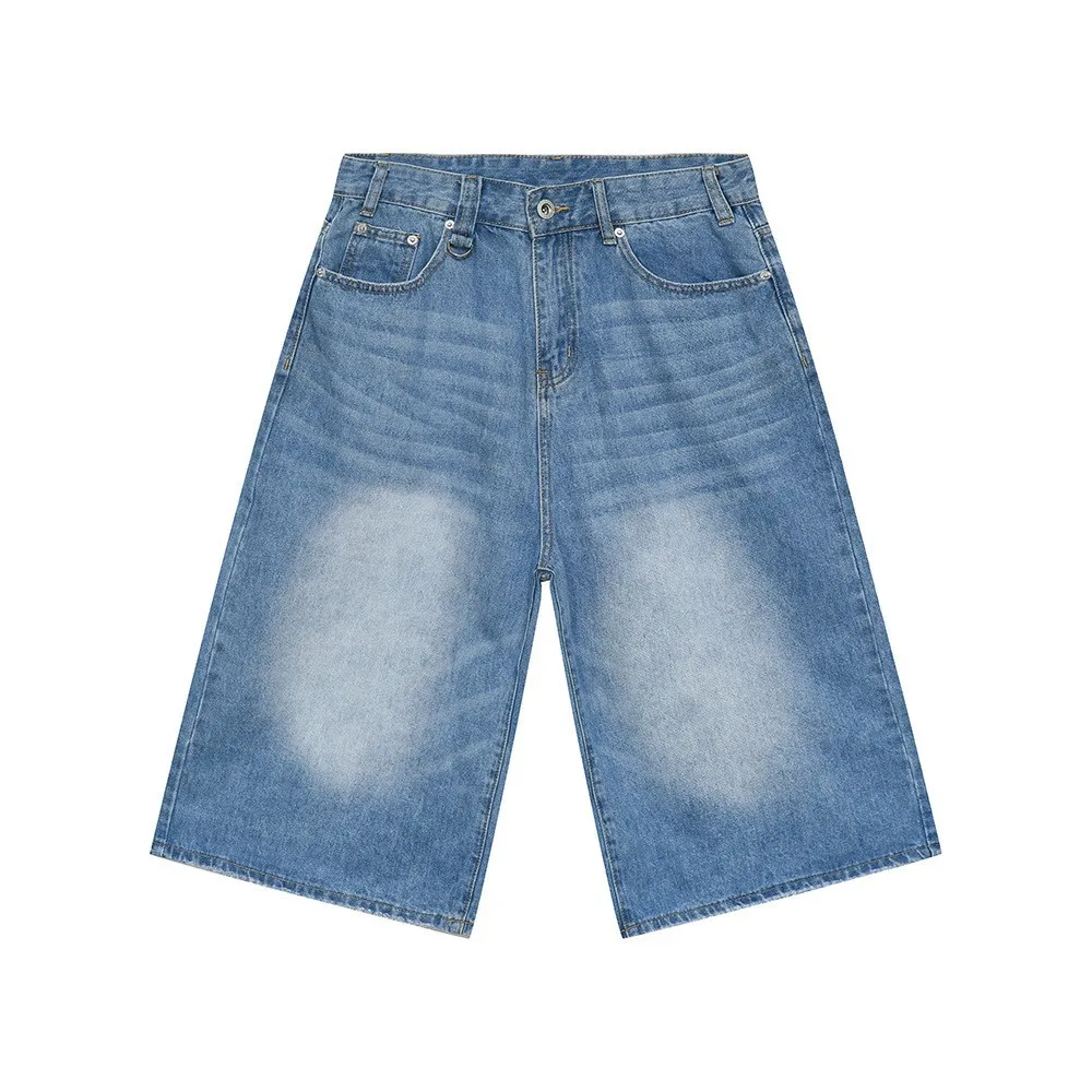 Washed Colossus Jorts Hip Hop Wide Leg Knee Length Shorts New Fashion Denim Calf-Length Pants