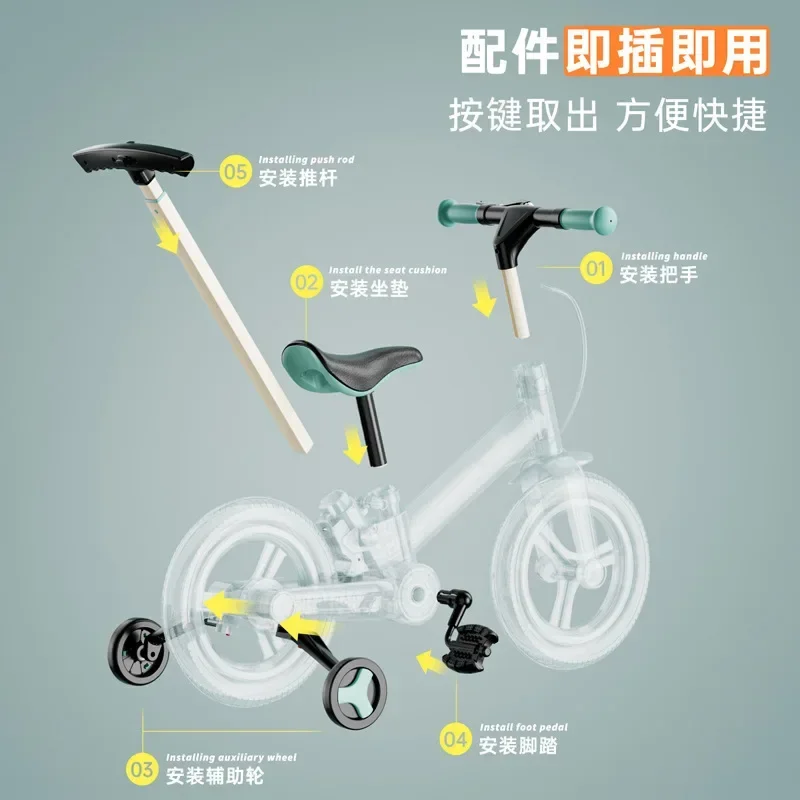 Children's Bicycle Balance Bike 2-in-1 Multi Functional Foldable Baby Bicycle Sliding Bike