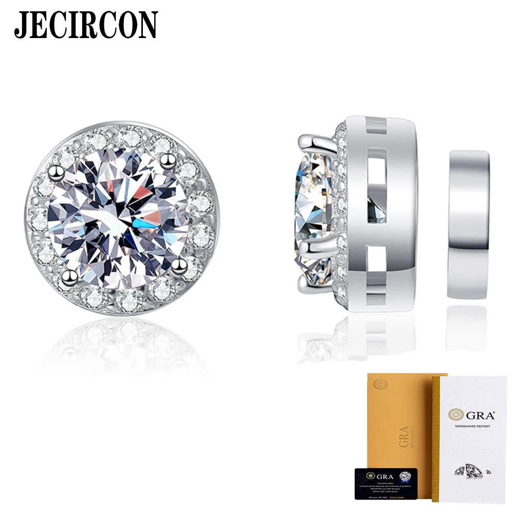 

JECIRCON 1 Carat Moissanite Earrings S925 Sterling Silver No Hole Magnetic Classic Round Bag Men's and Women's Moissanite Studs