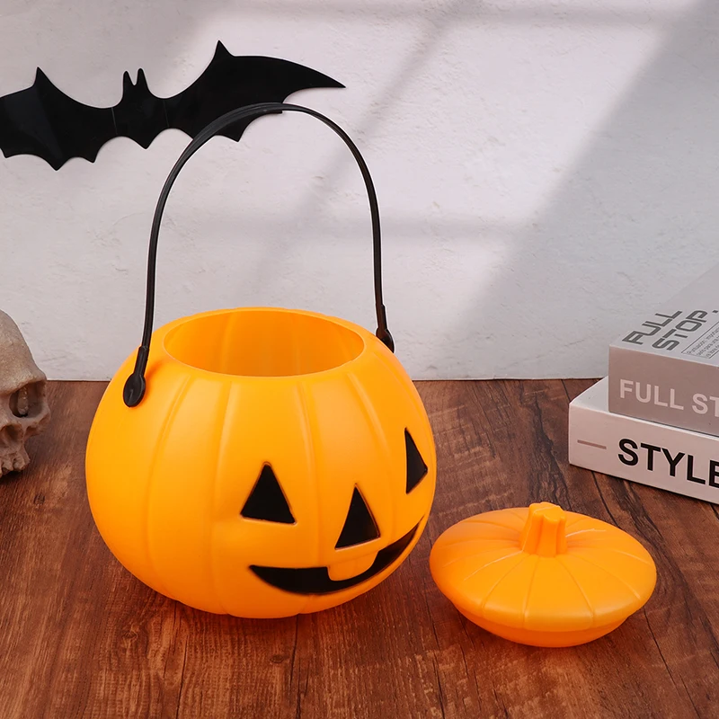 Plastic Lantern Pumpkin Bucket Halloween Candy Treat Trick Or Buckets Holder Pail Mini Kids Basket Cauldron image 2