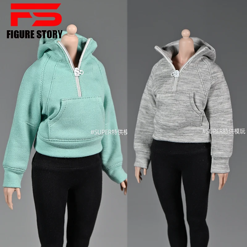 

1/6 scale female dolls clothes Half zip yoga short hoodie hoodie fit 12'' action figure body model