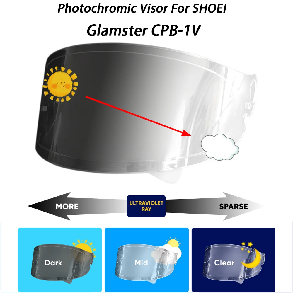 for Shoei Glamster Helmet hromic lens Helmet Photochromic Visor Uv Protection Casco Moto Visera Sunshield
