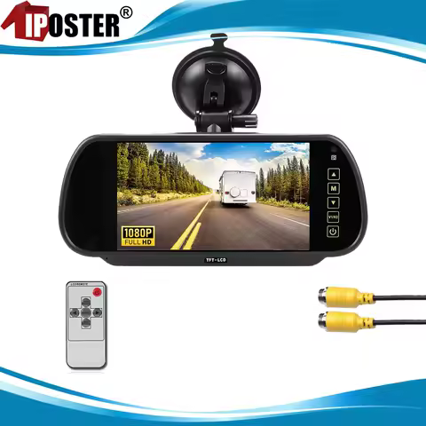 iPoster 7" IPS AHD Screen Car Rear View Mirror Monitor 2ch 4PIN Video In 1080P 720P Cam Compatible 12-24v For Truck Caravan Rvs