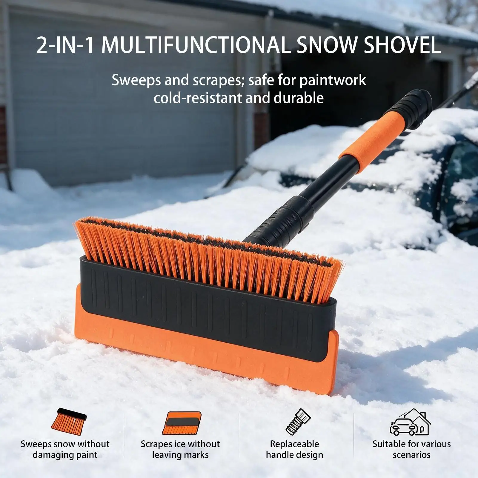 Snow Brush For Car Non-Scratch Cleaning Tool Pole Not Included Snow Removal Roof Rakes For Car Truck Automotive Suv Windshield