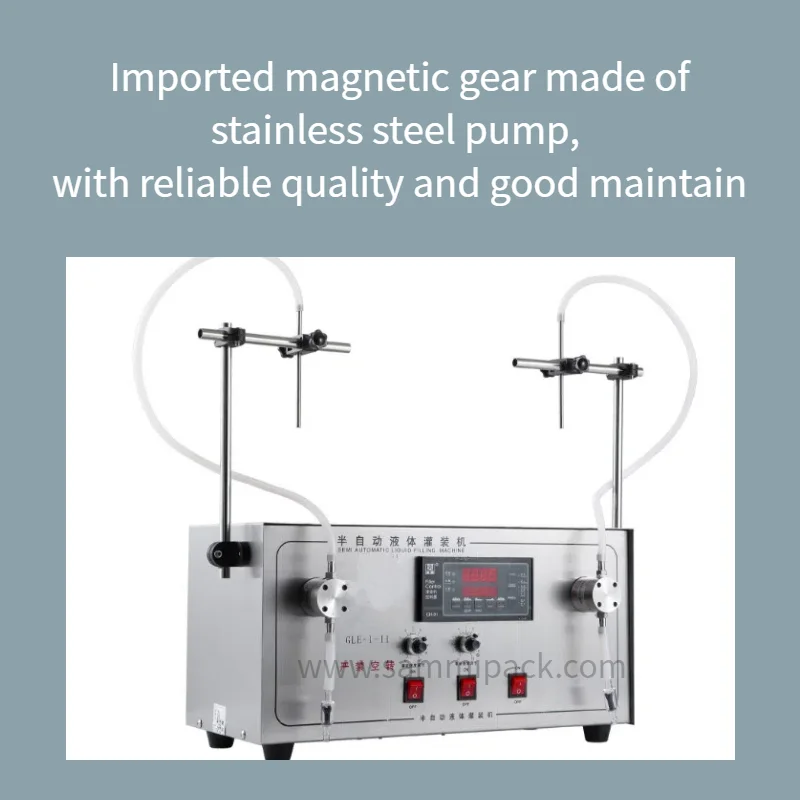 Machine de remplissage de liquide à pompe magnétique à double tête, facile à utiliser, pompe à engrenages, eau, huile, jus, machine d'embouteillage de liquide, 1000-5000ml