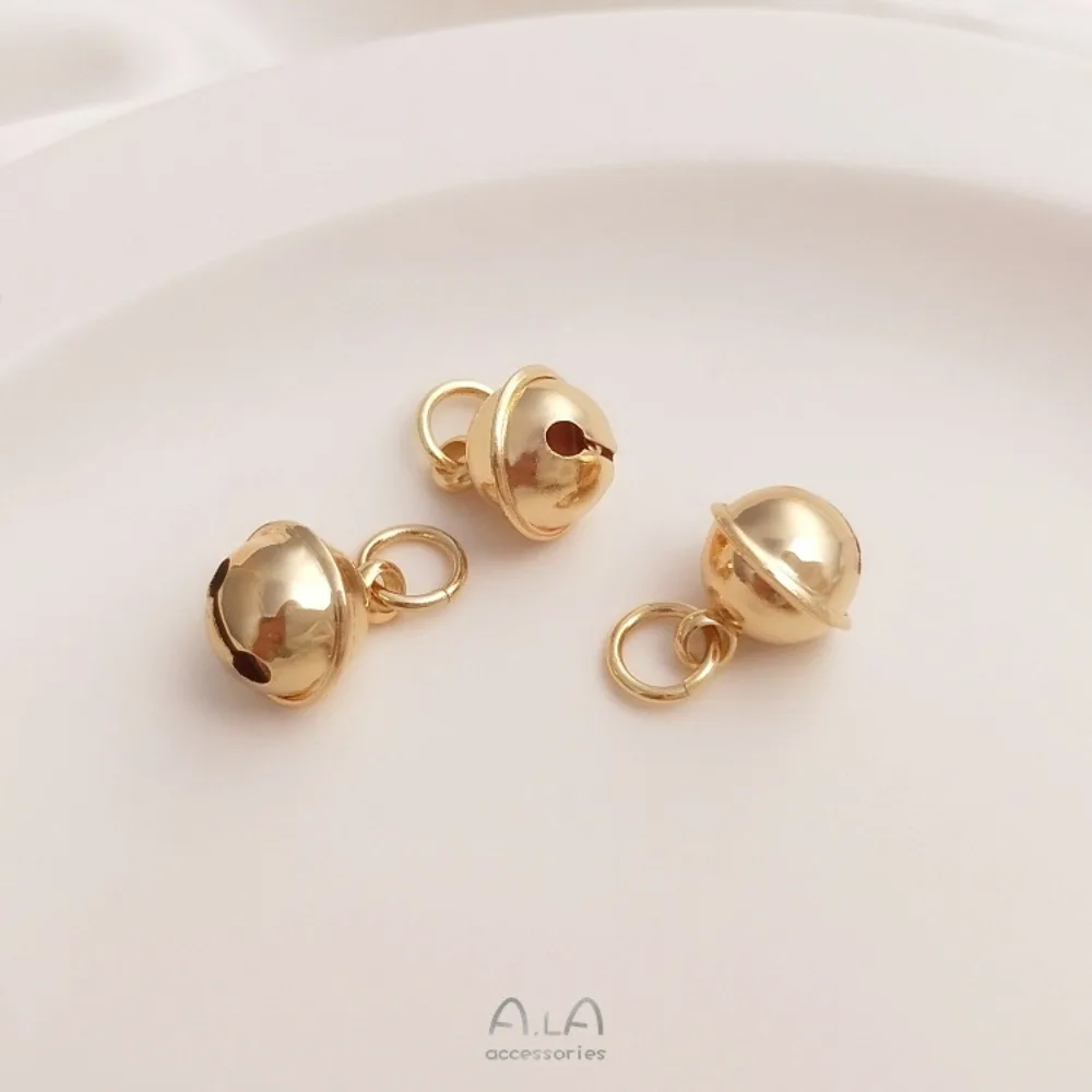 Sino pingente de cobre encantos 14k cor ouro mão corda pulseira pingente diy material jóias acessórios