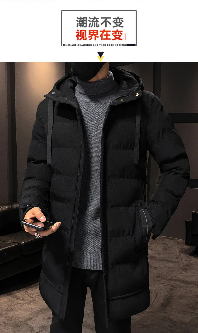 Men Mid Length Hooded Padded Parkas Men Korean Fashion Down Blend Cotton Jacket Men Thick Warm Trendy Winter Male Outer Parkas