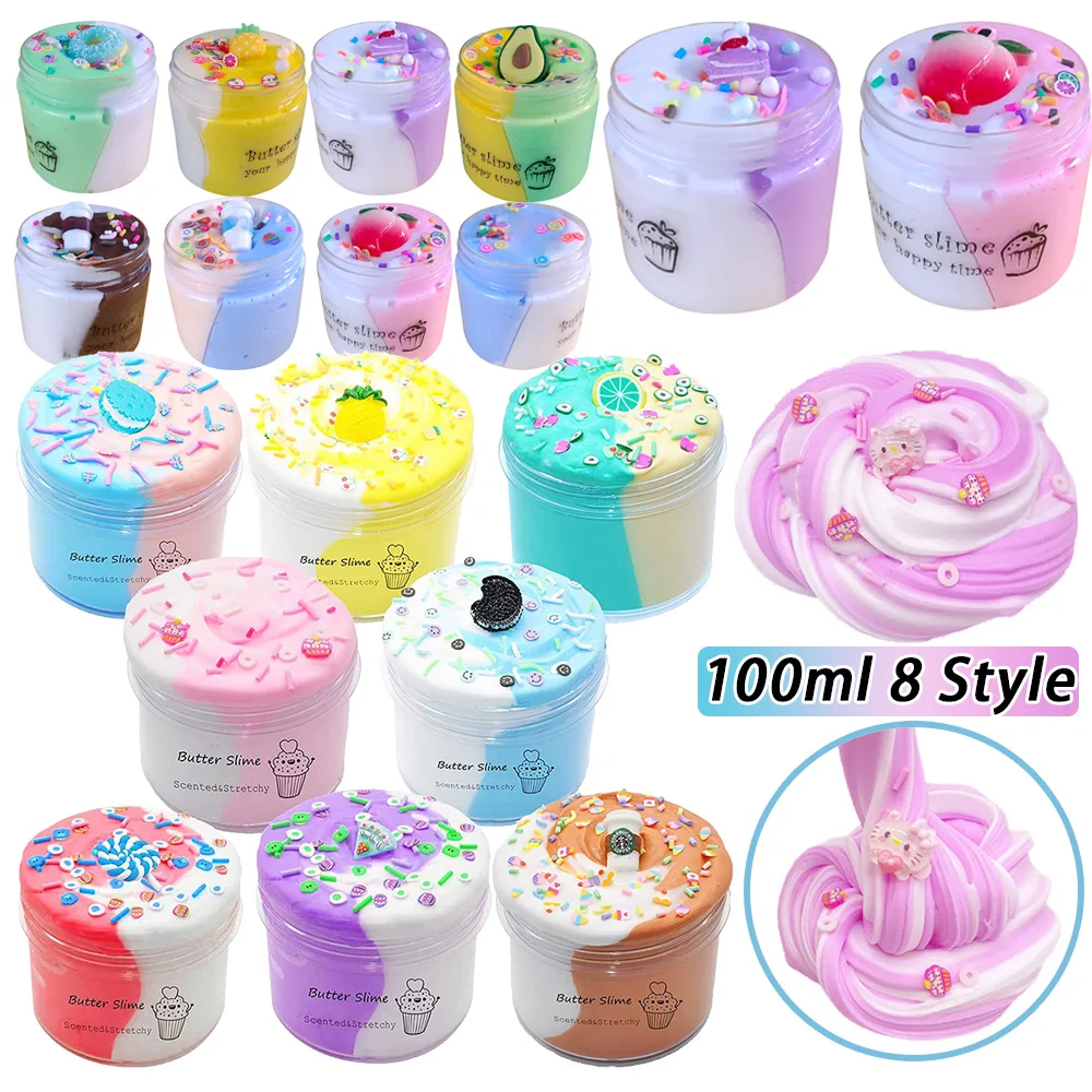 100ml Rainbow Butter Slime Kit Soft Non-Sticky Scented Slime For Girls Boys Party Favors Birthday Gift Stress Relief Toy For Kid