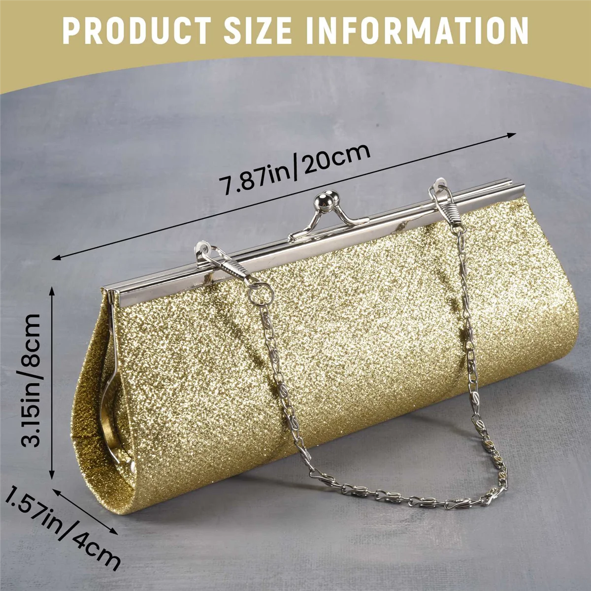 FZFZ 여성 반짝이 클러치 지갑 저녁 파티 결혼식 연회 핸드백 숄더백 (골드)