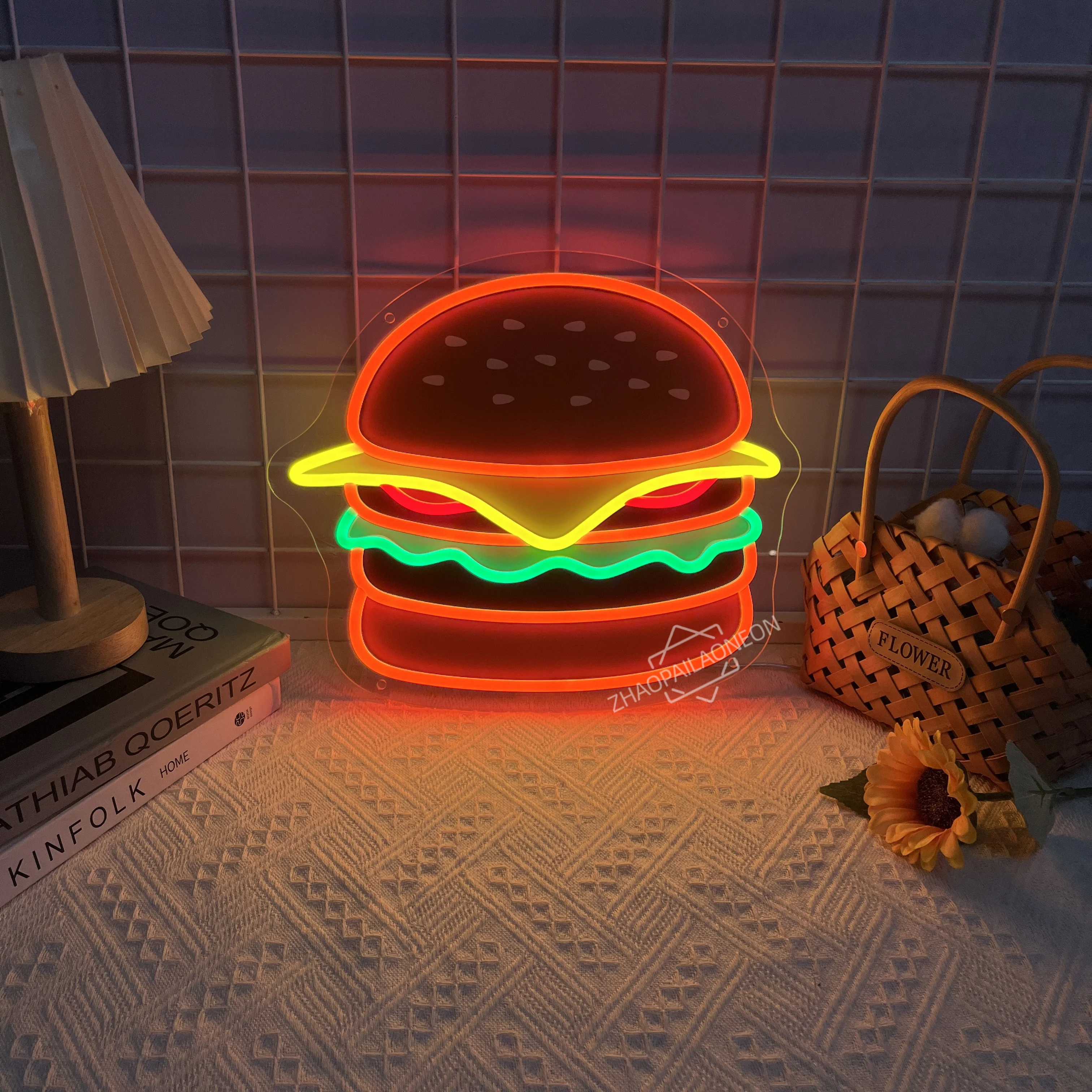 Hamburger Neon Sign Wall Decor Hamburg  Light up Delicious Food Hamburg LED Lamp Business Fast Food Shop Restaurant Decoration - view 4