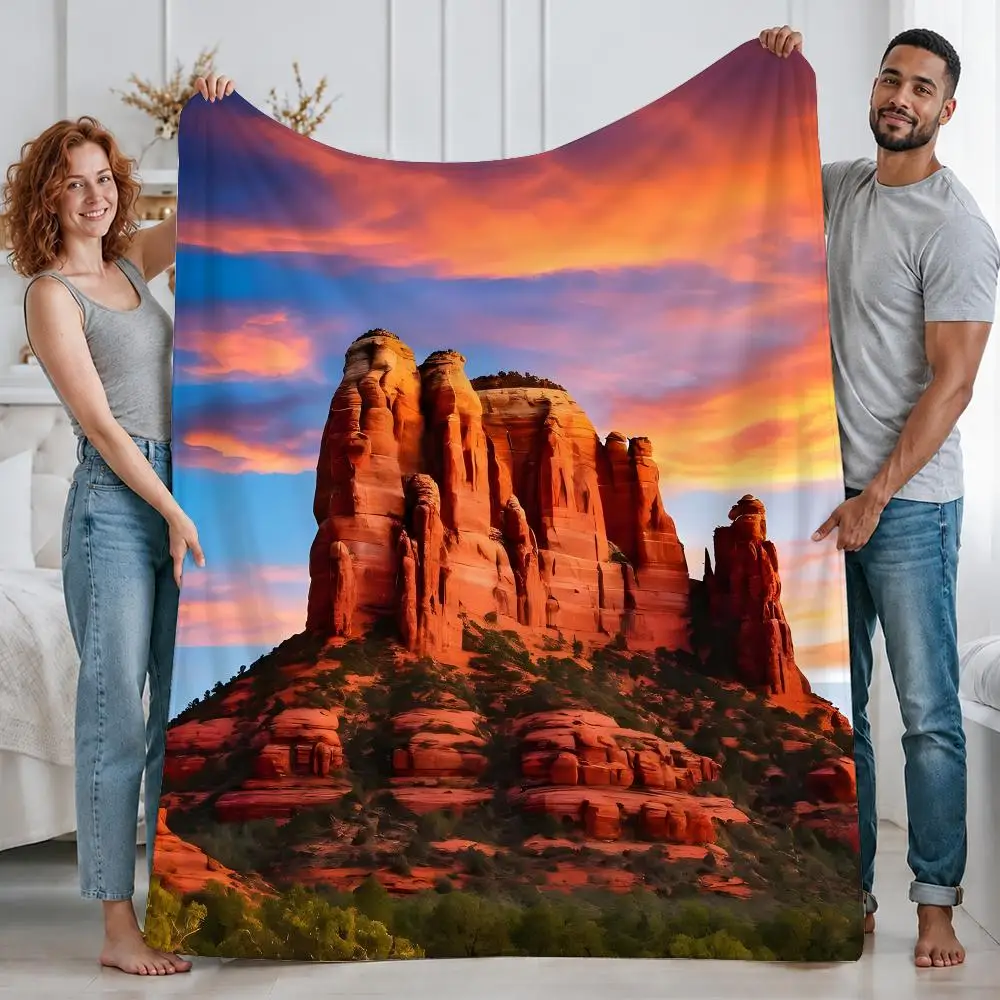 Aesthetic Landmark Sedona Throw Custom Printed Flannel Fleece Blanket for Sofa Bed Office Travel & Camping