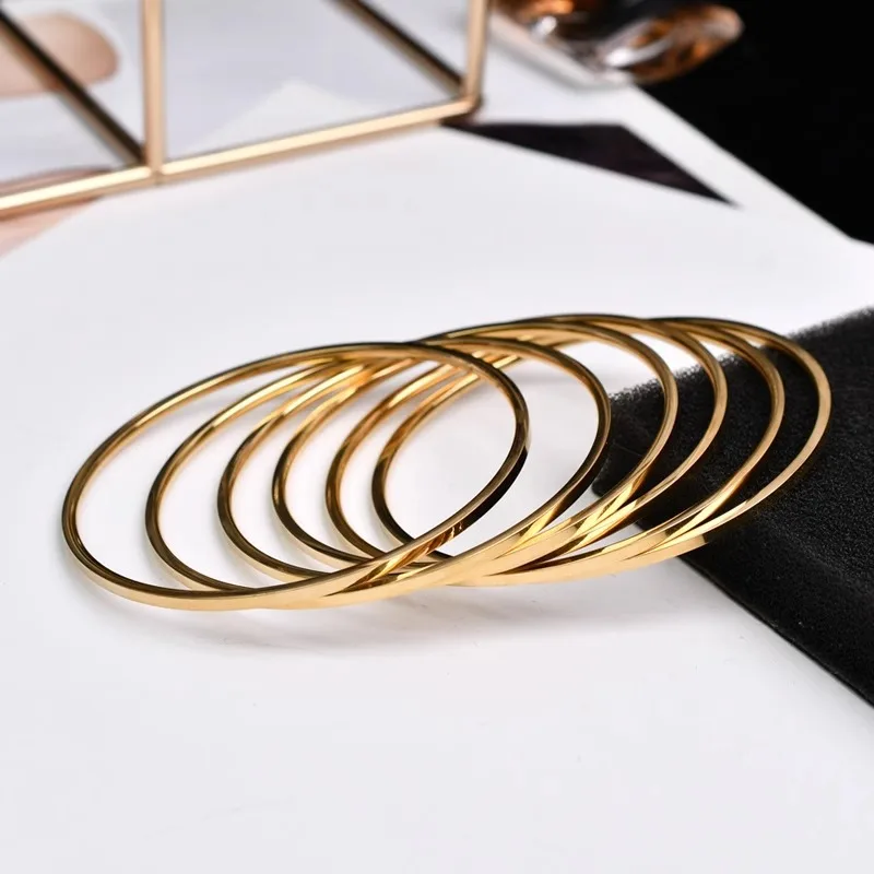 Classic Flat Stainless Steel PVD Gold Rose Gold Color Waterproof 2mm Thin Bracelet Fashion Accessories New Year Gift For Women
