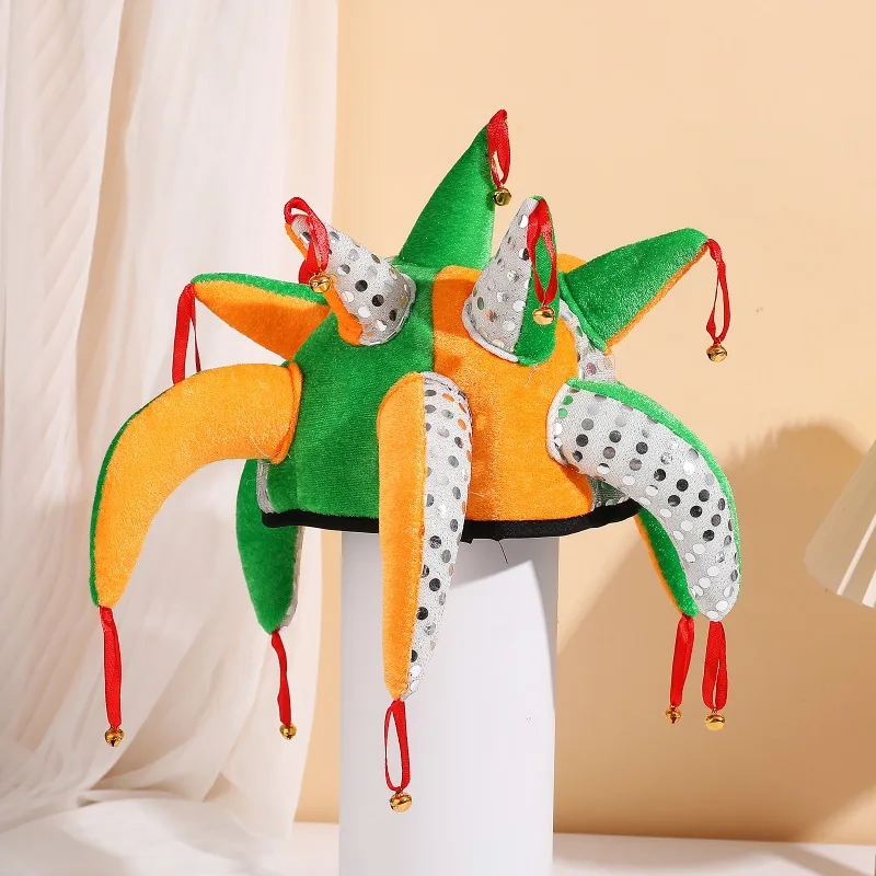 

1pcs Carnival Jester Decor Hat with Tentacle Bell Design Masquerade Ball Stage Performance Costume Decorate Accessories