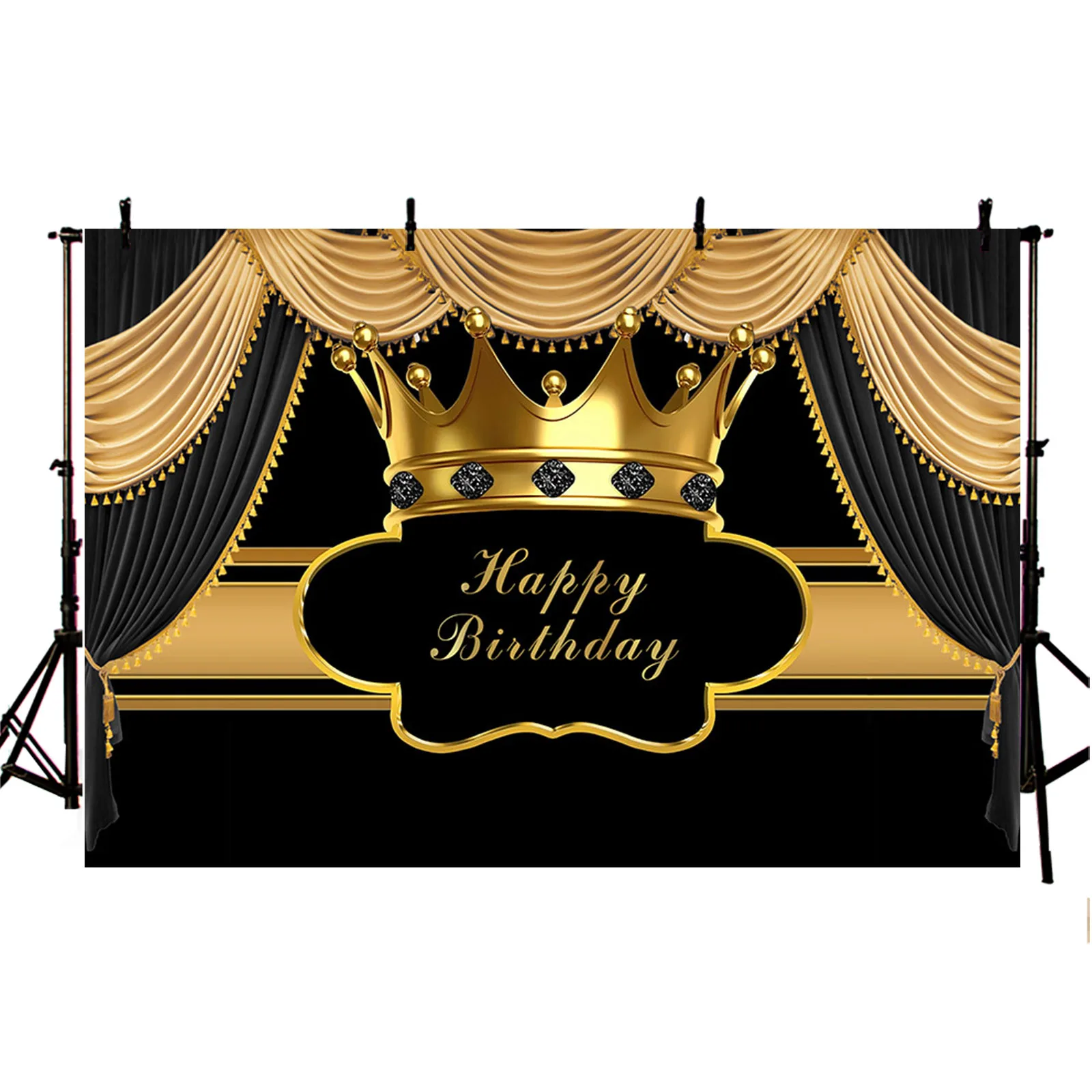 Royal Black or Blue Curtain Birthday Party Backdrop Decor Prince Gold Crown Diamond Photography Background Man Boy Photozone