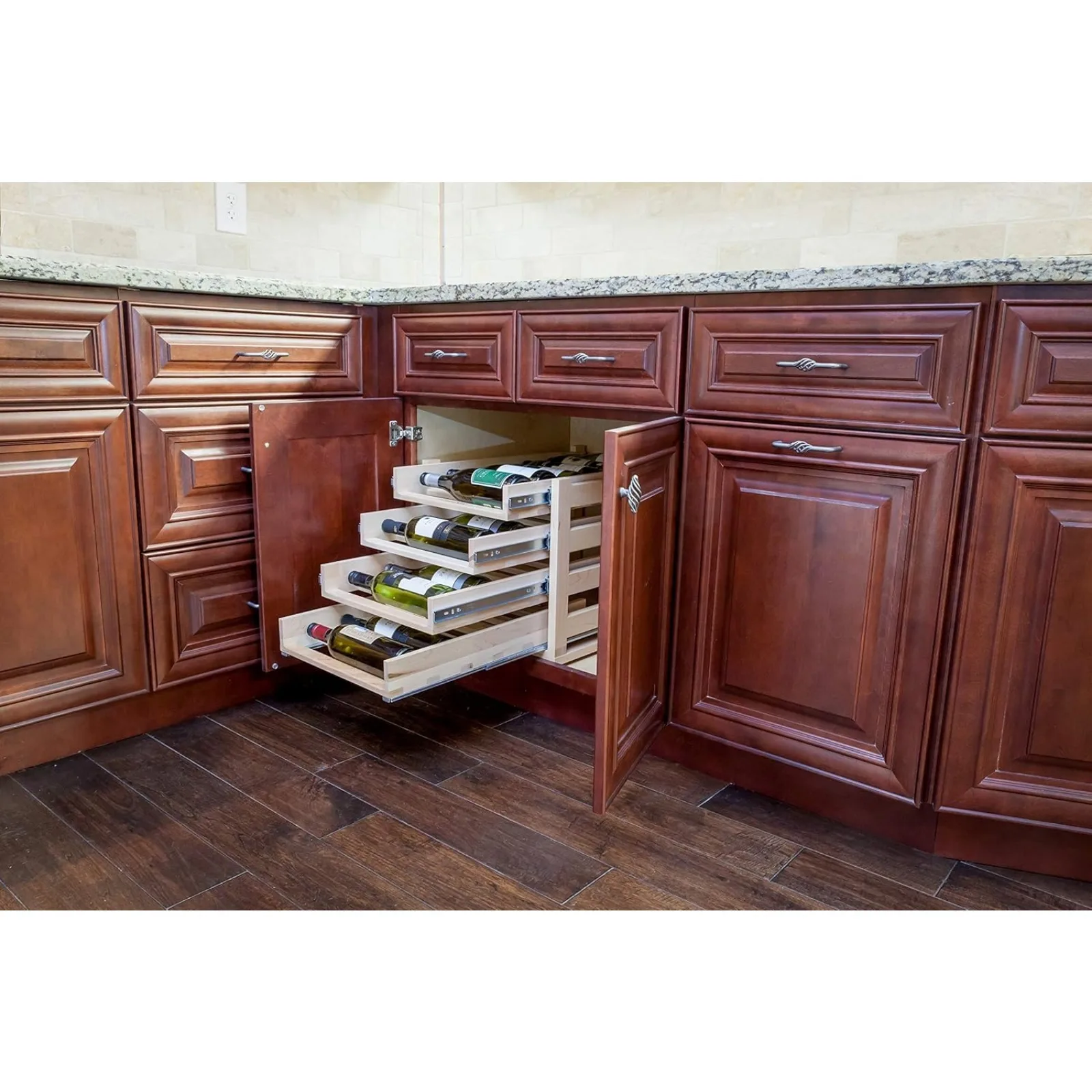 US Wine Logic In-Cabinet Sliding Tray Wine Rack, 24-Bottle, Solid Maple Wood, Unstained with Clear Satin Lacquer Finish