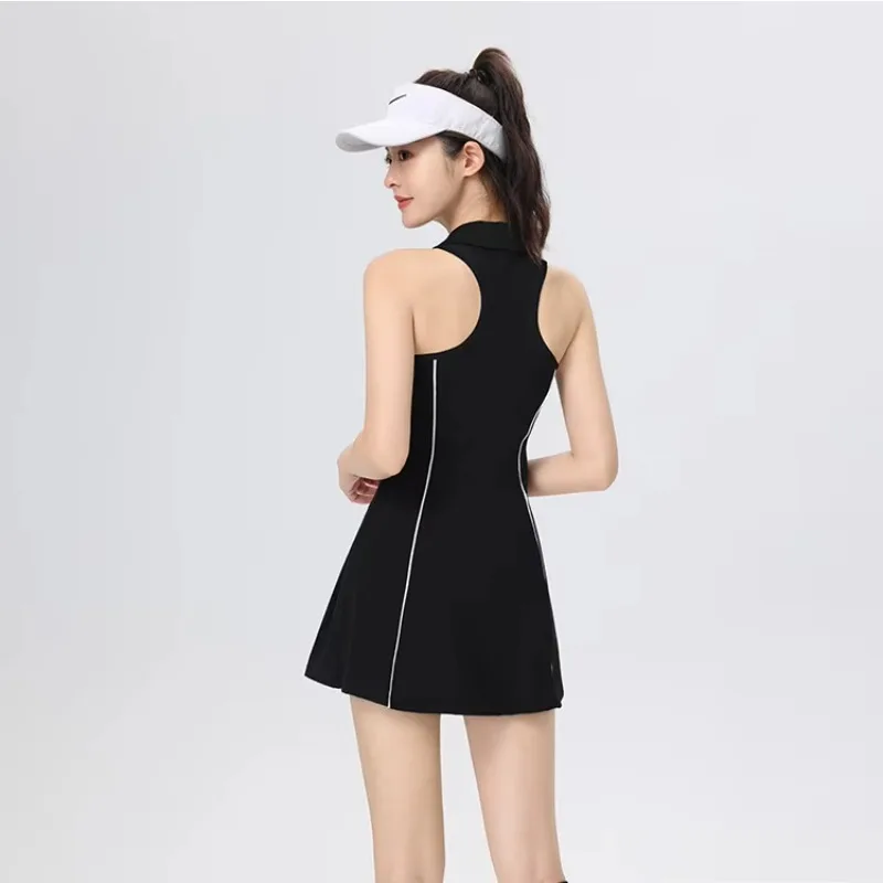 sportswear-contrasting-sports-dress-women's-summer-lapel-polo-sleeveless-waist-thin-short-skirt-golf-tennis-skirt