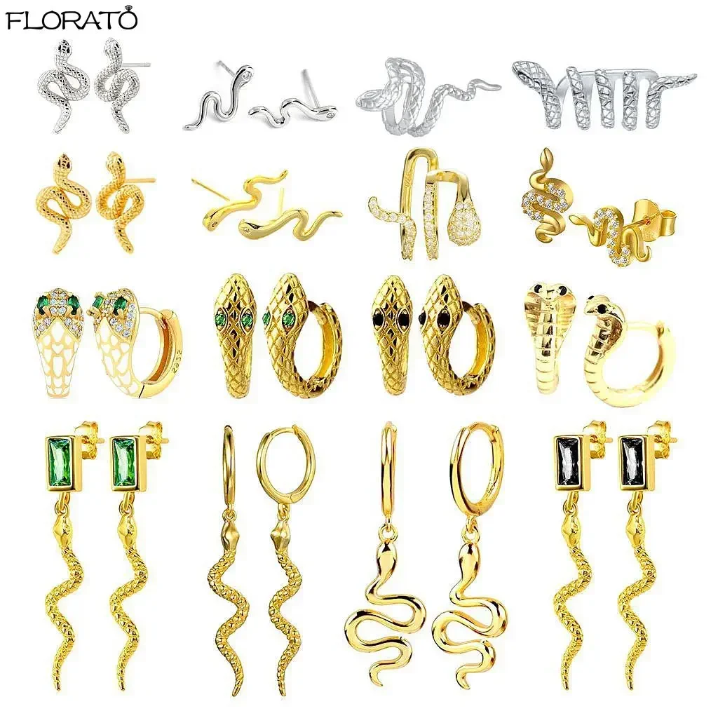 925 Silver Needle Snake Hoop Earrings for Women Trend Gold Earrings Colour Enamels Animals Crystal Pendant Earrings Jewelry Gift