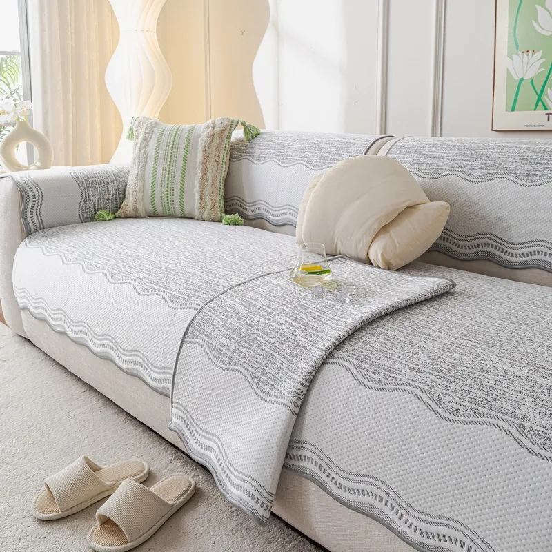 Ice Silk Cool Feeling Sofa Cover Summer Universal Non-Slip Sofa Towel Irregular Shaped Couch Cushion Protector for Living Room