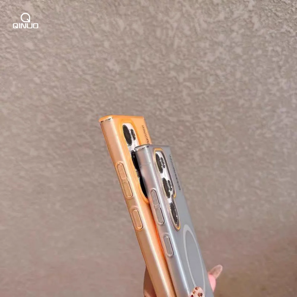 حافظة هاتف مغناطيسية بسيطة وشفافة Magsafe لهاتف سامسونج جالاكسي S 25 24 23 Ultra Plus FE A55 36 16 غطاء صلب للشحن اللاسلكي