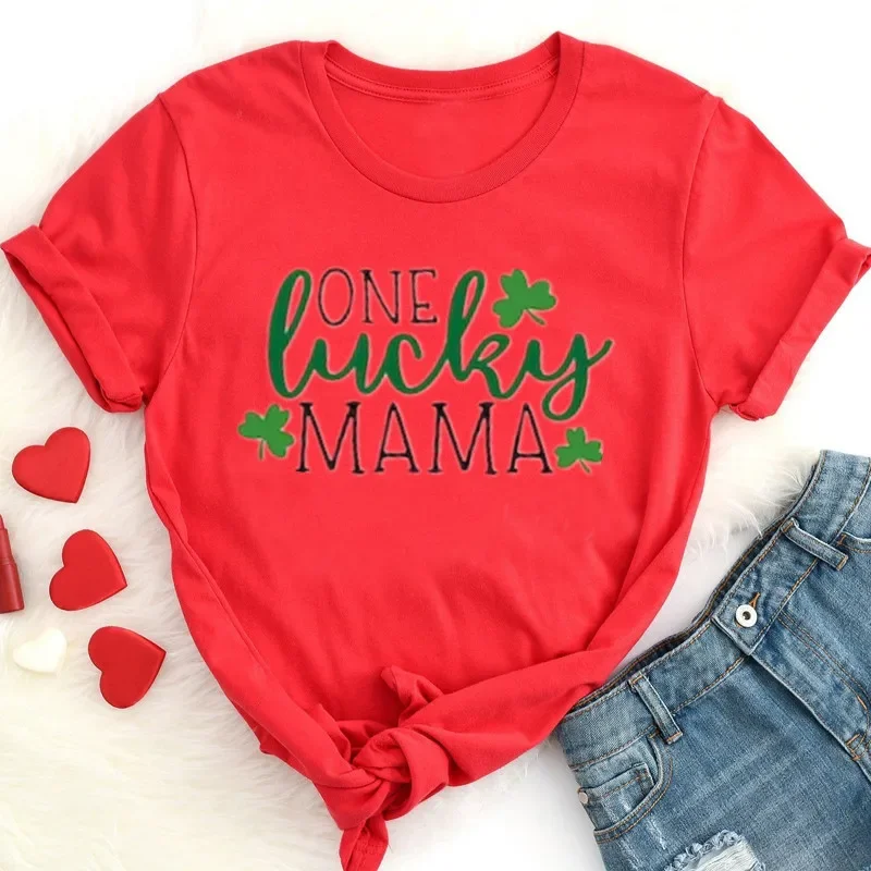 T Shirt One Lucky Mama Shirt Shirt Day Family Matching Drinking Short Sleeve Top Tees O Neck 100% Cotton Fashion Streetwear Goth