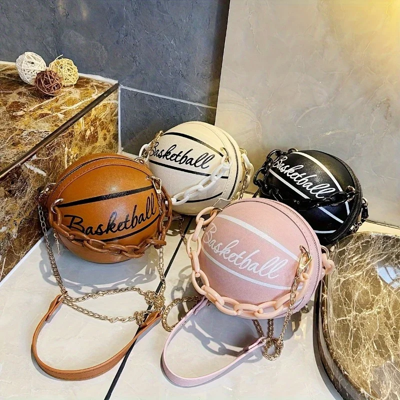 Personalized Round Ball Bag, Chain Basketball Bag, Multifunctional Shoulder Bag, Korean Style Small Round Bag, Women's Bag
