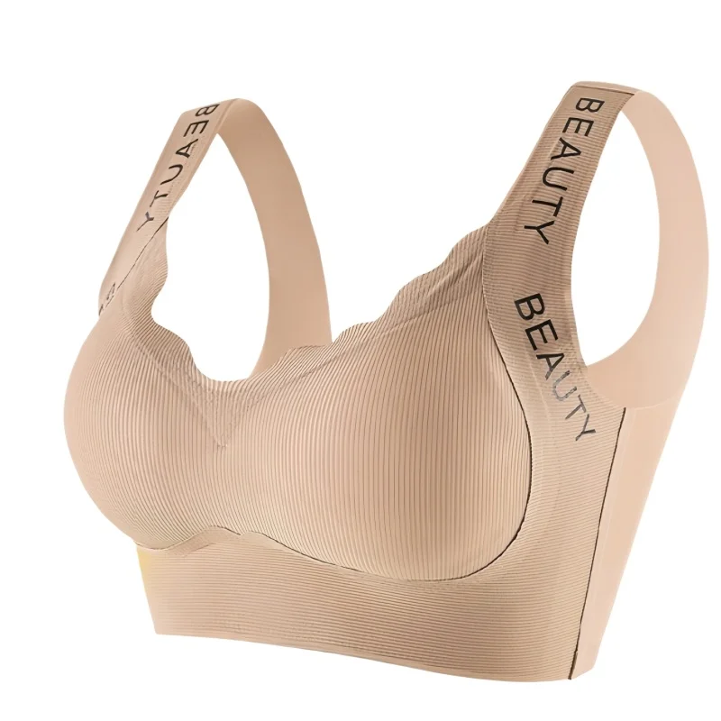 Soutiens-gorge côtelés push-up sans armatures pour femmes, sous-vêtements sans couture grande taille, décolleté ondulé, bretelles larges, lingerie sexy M-3XL