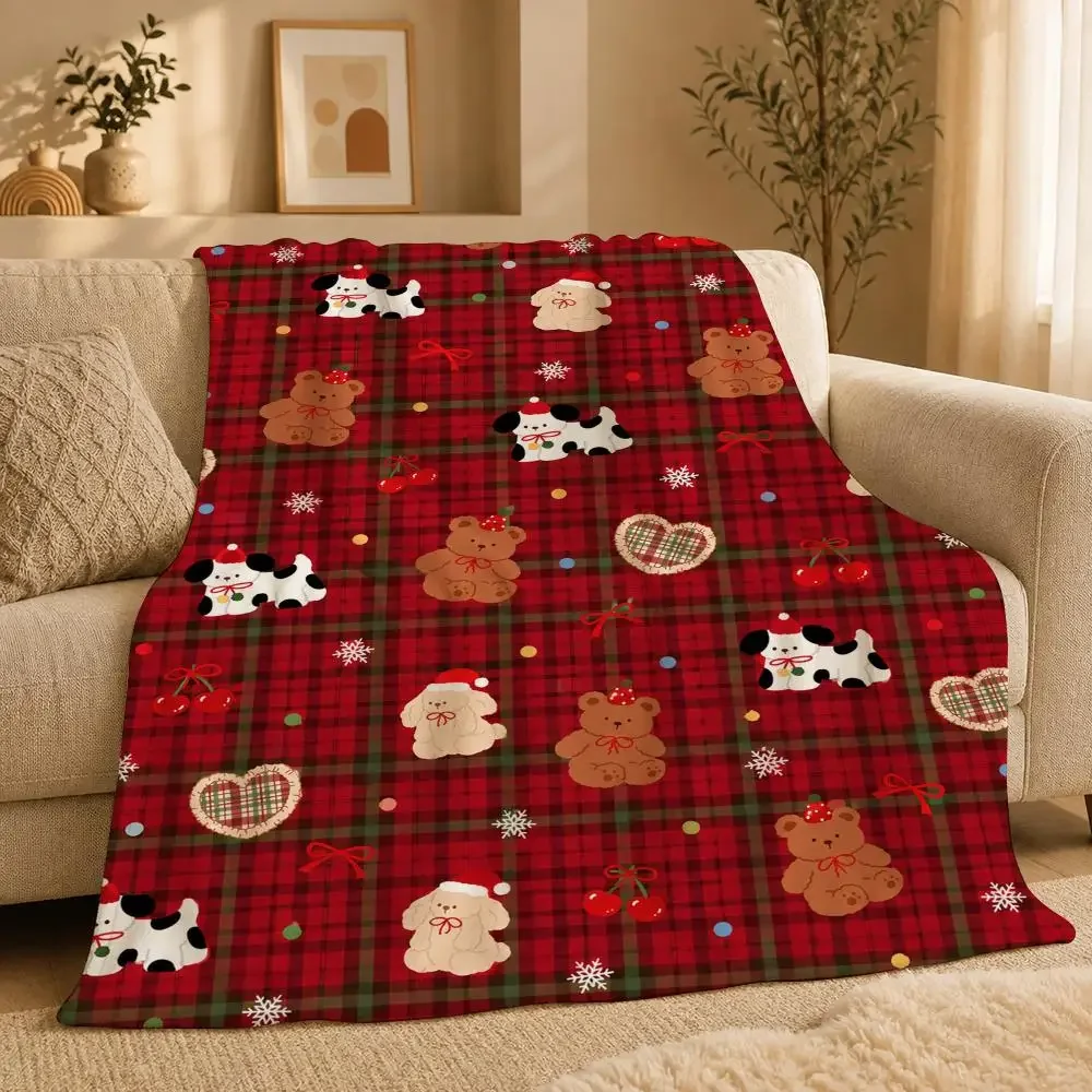 Christmas puppy and  bear Throw Throw Ultra-Comfortable Flannel Plush Throw Blanket—Suitable for Bed, Sofa, Bedroom, Living Room