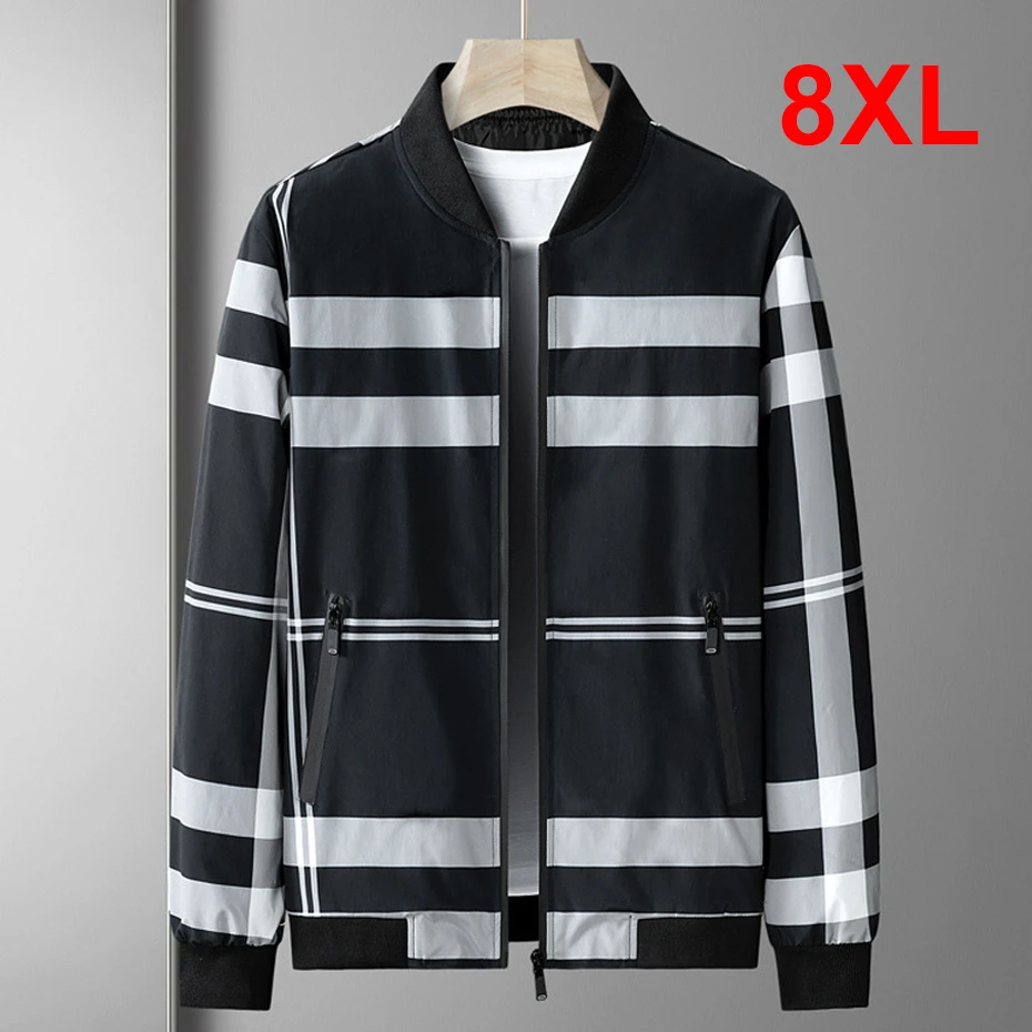 

Men's Striped Plaid Jacket 8XL Plus Size Jacket Coat Spring Autumn Baseball Jacket Male Big Size 8XL Stripe Coats