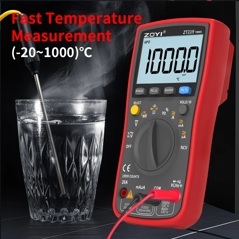 ZOYI ZT219 Digitales Multimeter 19999 Anzeigen True RMS Automotive Elektrik Transistor Kondensator NCV Tester Professionelles Messgerät – Detail 6