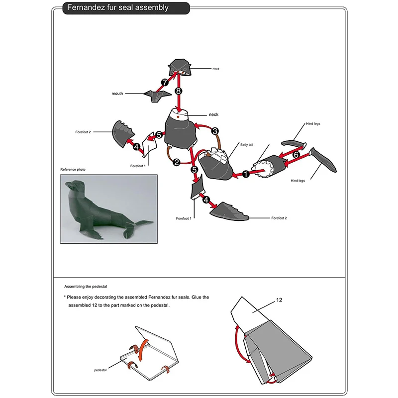 Fur Seal Origami Art Mini 3D Folded Paper Model Papercraft Animal Figure DIY Kids Adult Handmade Craft Toys QD-295