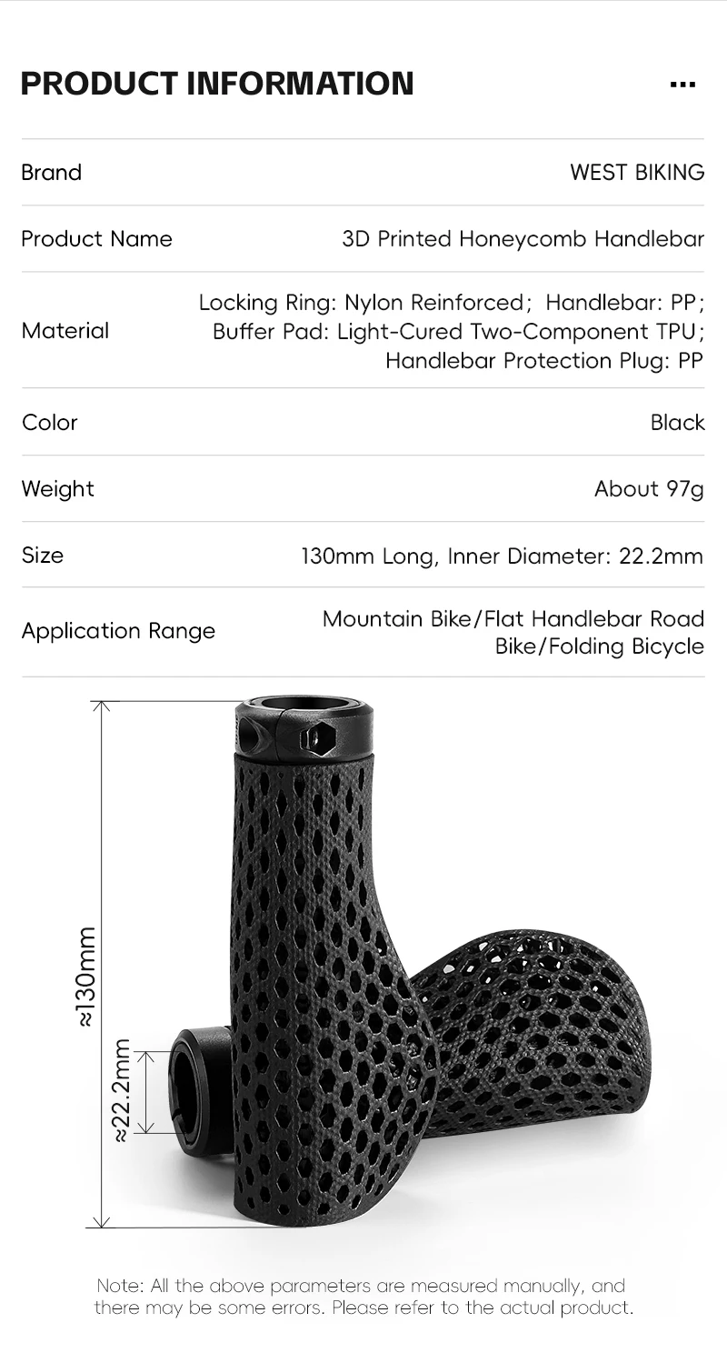 WEST BIKING 3D-Gedruckte Fahrradgriffe Stoßdämpfung Mountainbike Lenkerüberzug Professionelle MTB Ergonomische Griffgriffe – Detail 3