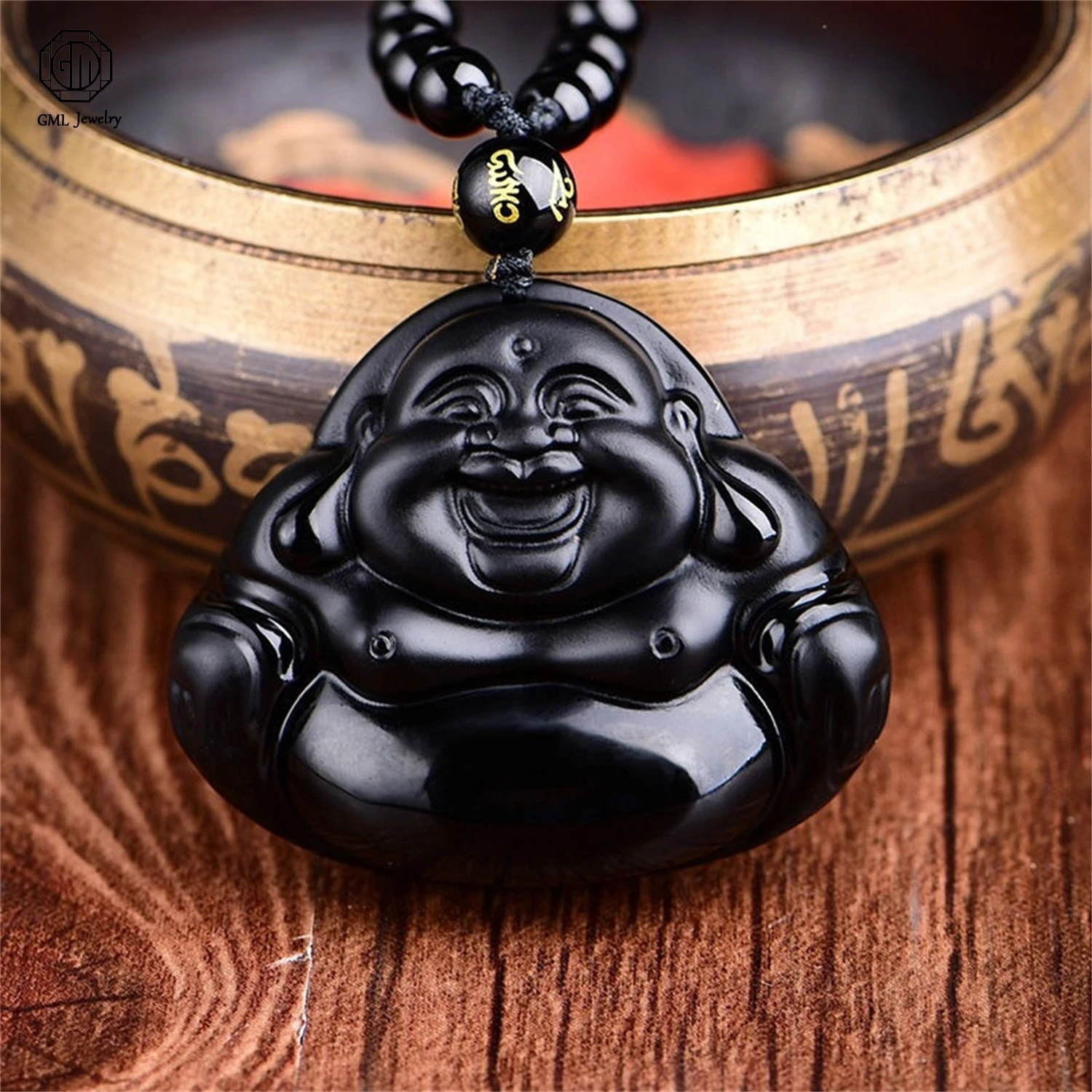 

Натуральный обсидиановый кулон с резной головой Будды, двойной рыбой, Багуа и Тай-чи, унисекс, парный амулет, защитное подвесное украшение