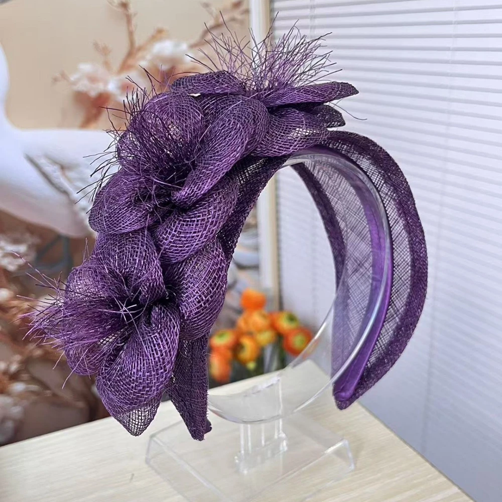 

Camellia Flower Ivory Handmade Hemp Headband French Bridal Vintage Floral Mesh Hat Sinamay Headdress Wedding Cocktail Party