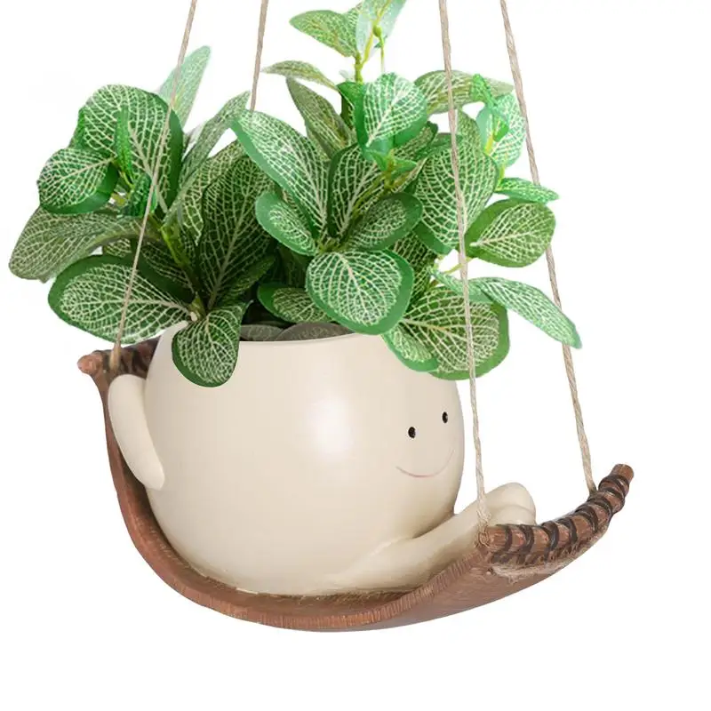 Creative Swing Planter Cute Smiling Face Hammock Plant Pot Hangable Succulents Plants Pot Basket Home Indoor Garden Decoration