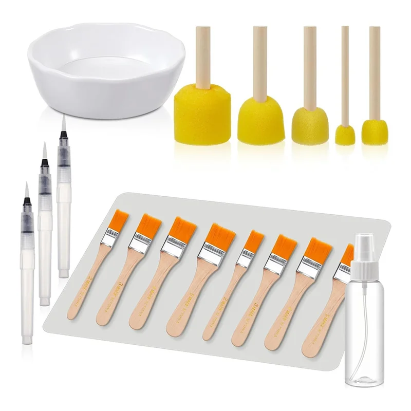 19종 필수 데쿠파주 도구 세트 실리콘 테이블 매트, 폼 브러쉬, 데쿠파주 브러쉬, DIY 미술 및 공예용 물펜