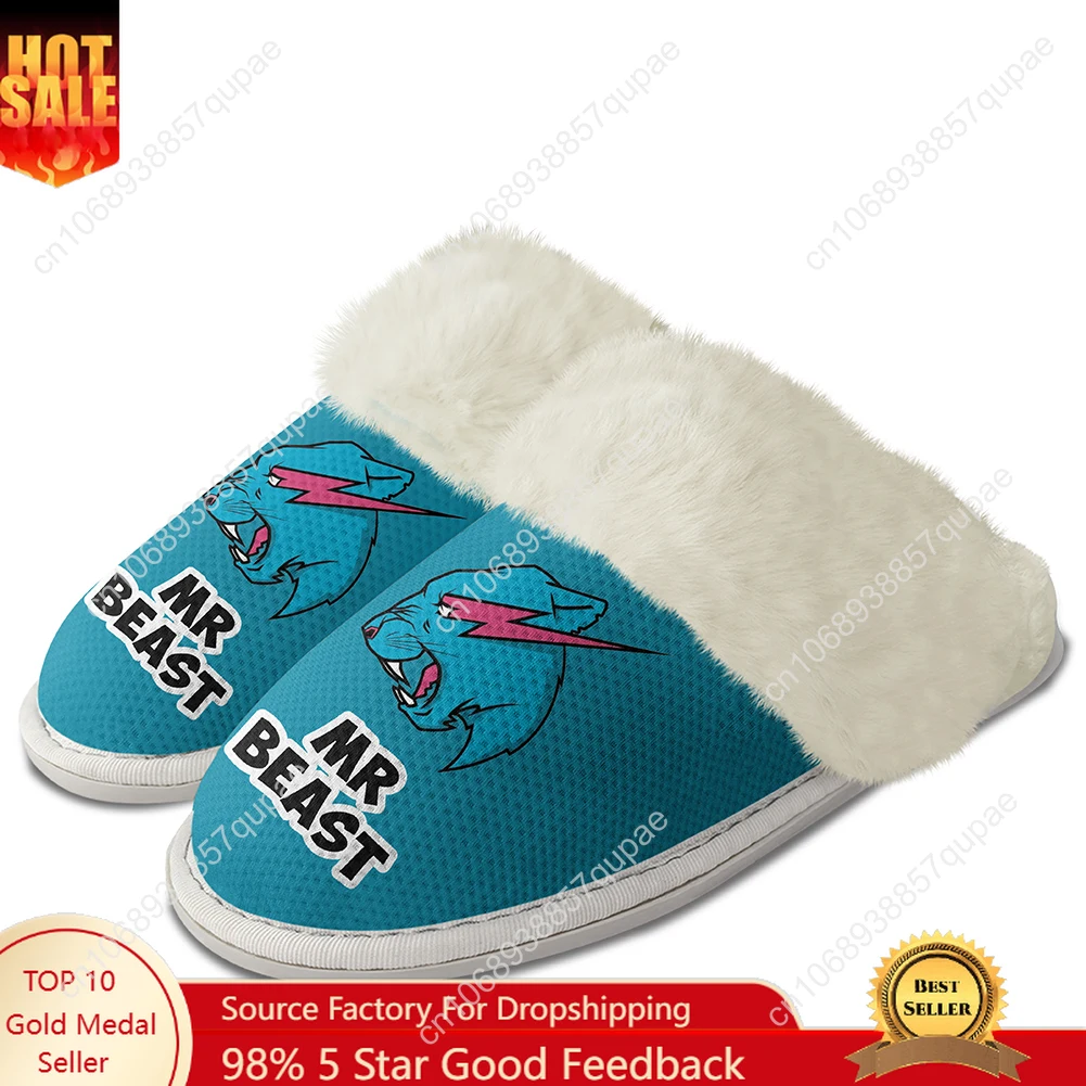 

Mr Beast Plush Slippers Keep Warm Shoes Game Blogger Men Womens Home Cotton Bedroom Customized Thermal Lightweight Slipper