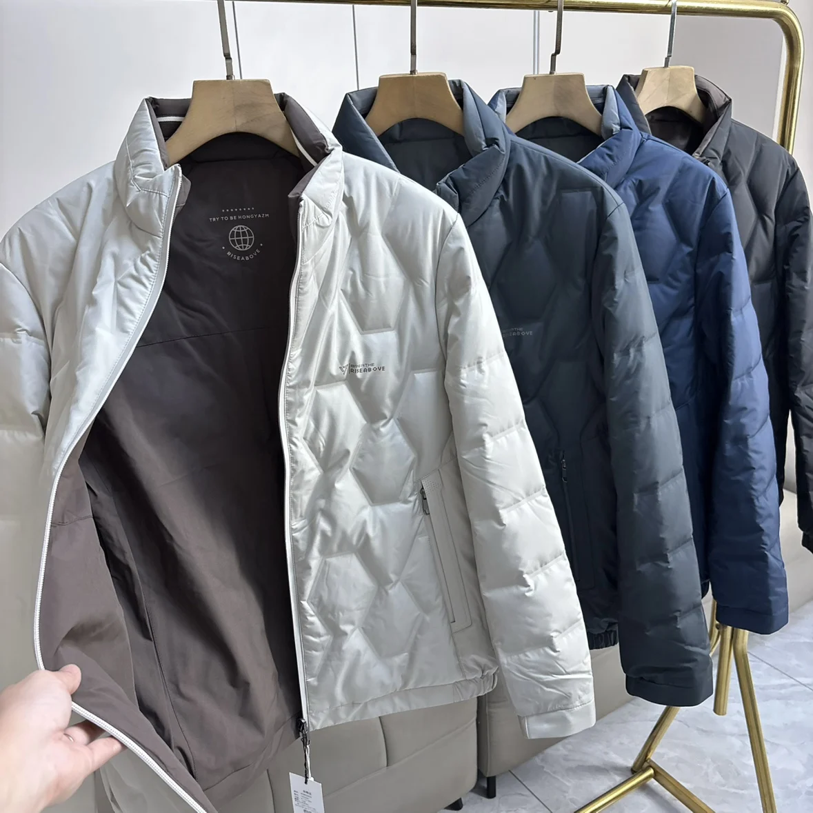 

Double-Sided Wear Lightweight Warm Du down Jaet Stand Collar Casual Sle Polyester Fabric Men's Autumn Winter Coat