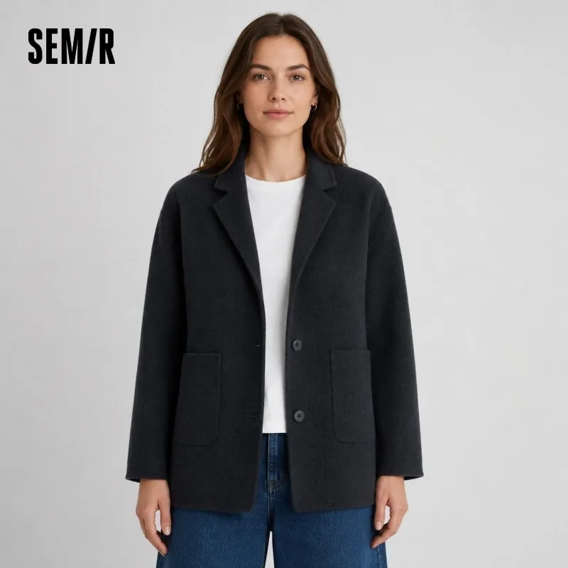 Semir Coat Women Mid-Length Suit Collar Commuter Versatile Loose 2024 Winter New Wool-Containing Double-Sided Jacket