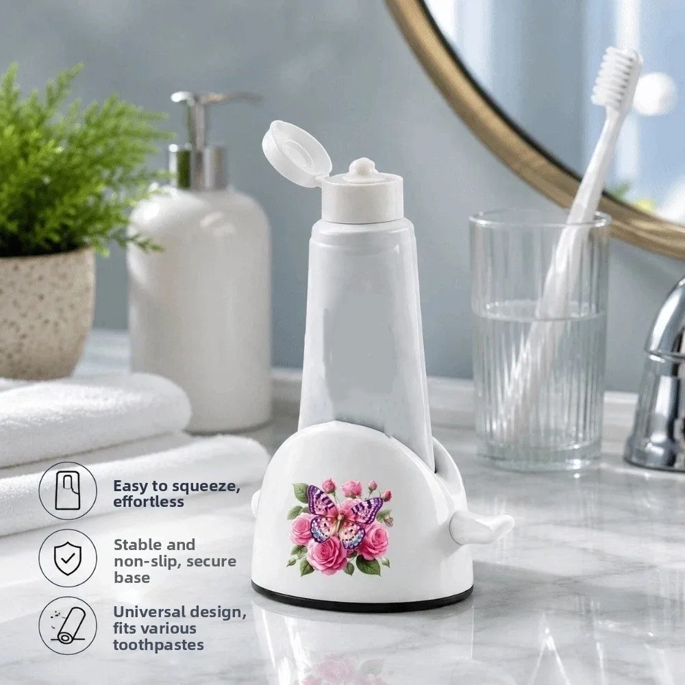 Multi-functional Toothpaste Squeezer Labor-Saving Convenient Cleanser Squeezer Cat Flower Printed Rolling