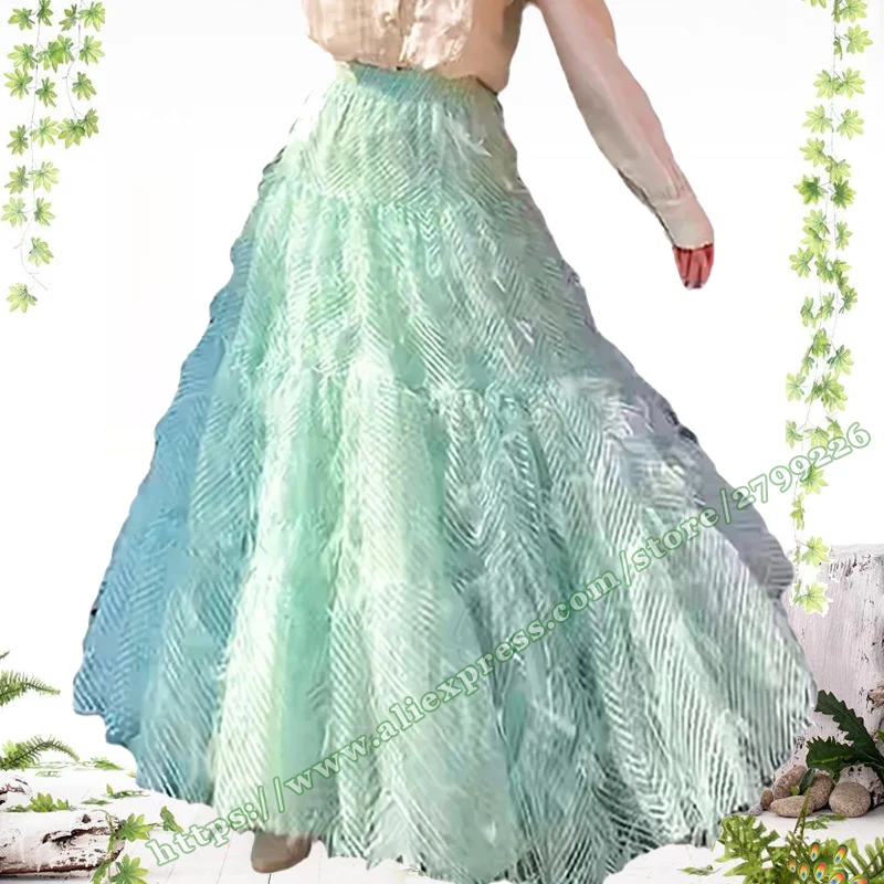 2025 Plus Size Evening Party Fluffy Sequin Female Skirt Travel Fairy Tassel mesh shiny Maxi Skirts Womens for Summer Spring