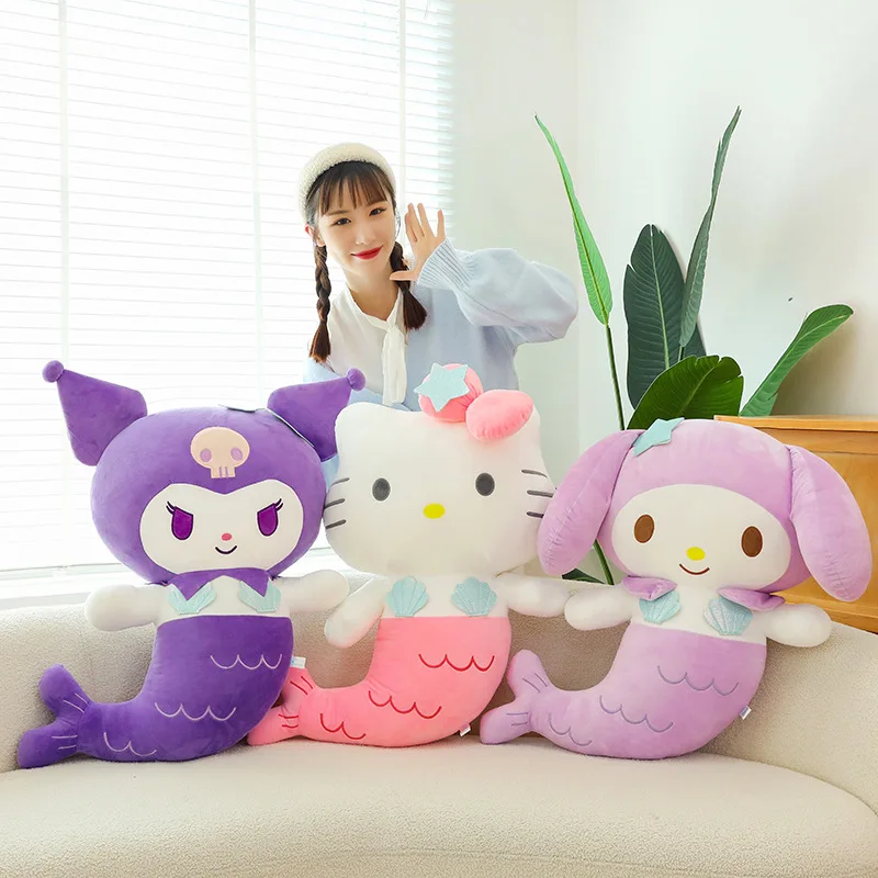 

55CM anime Hello Kitty My Melody Kuromi cosplay mermaid style cartoon plush doll PP cotton stuffed doll kawaii ornaments gift
