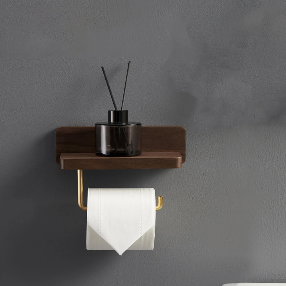 

1Pcs Solid Black Walnut Toilet Paper Holder Brass Bathroom Roll Paper Rack Phone Rack Free Punching Tissue Holder