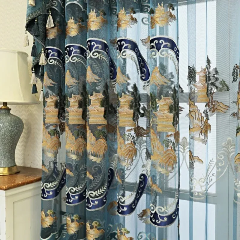 

Embroidered Blackout Floor-to-ceiling Luxury Curtains for Bedroom and Living Room with Matching Embroidered Window Screens Decor